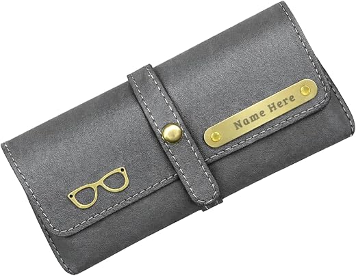 OMMIV Personalised Name &amp; Charm Leather Sunglass Case Cover for Men &amp; Women | Hard Case Eyewear Cover