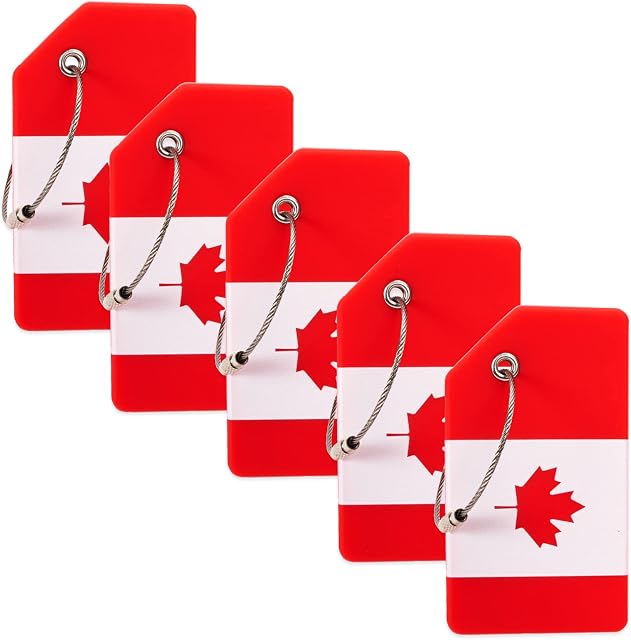 Étiquettes de bagages en silicone pour valises, 5 packs d'étiquettes de bagages avec drapeau canadien avec cartes de nom & boucle en acier inoxydable, étiquettes personnalisées de couleur vive pour femmes
