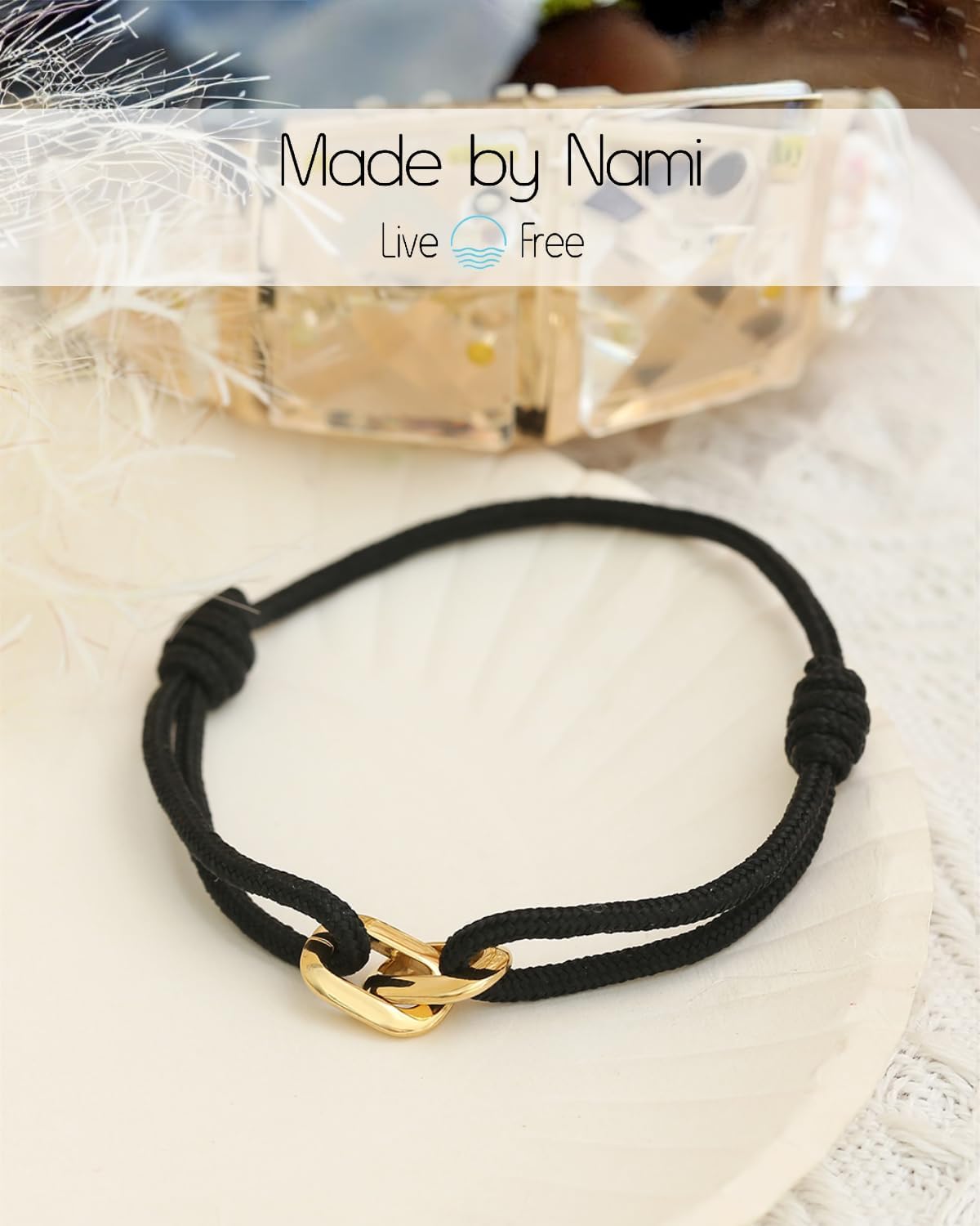 Made by Nami Nautical Bracelets for Men Adjustable and Waterproof Rope Bracelet for Men with Stainless Steel Charm Gift for Him (Black Gold) - Image 5