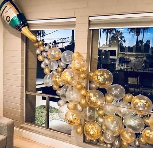 Dusenly Champagne Bottle Balloon Garland Arch Kit Gold Silver Balloons for Birthday Wedding Baby Shower Bachelorette Happy New Year Party Decorations