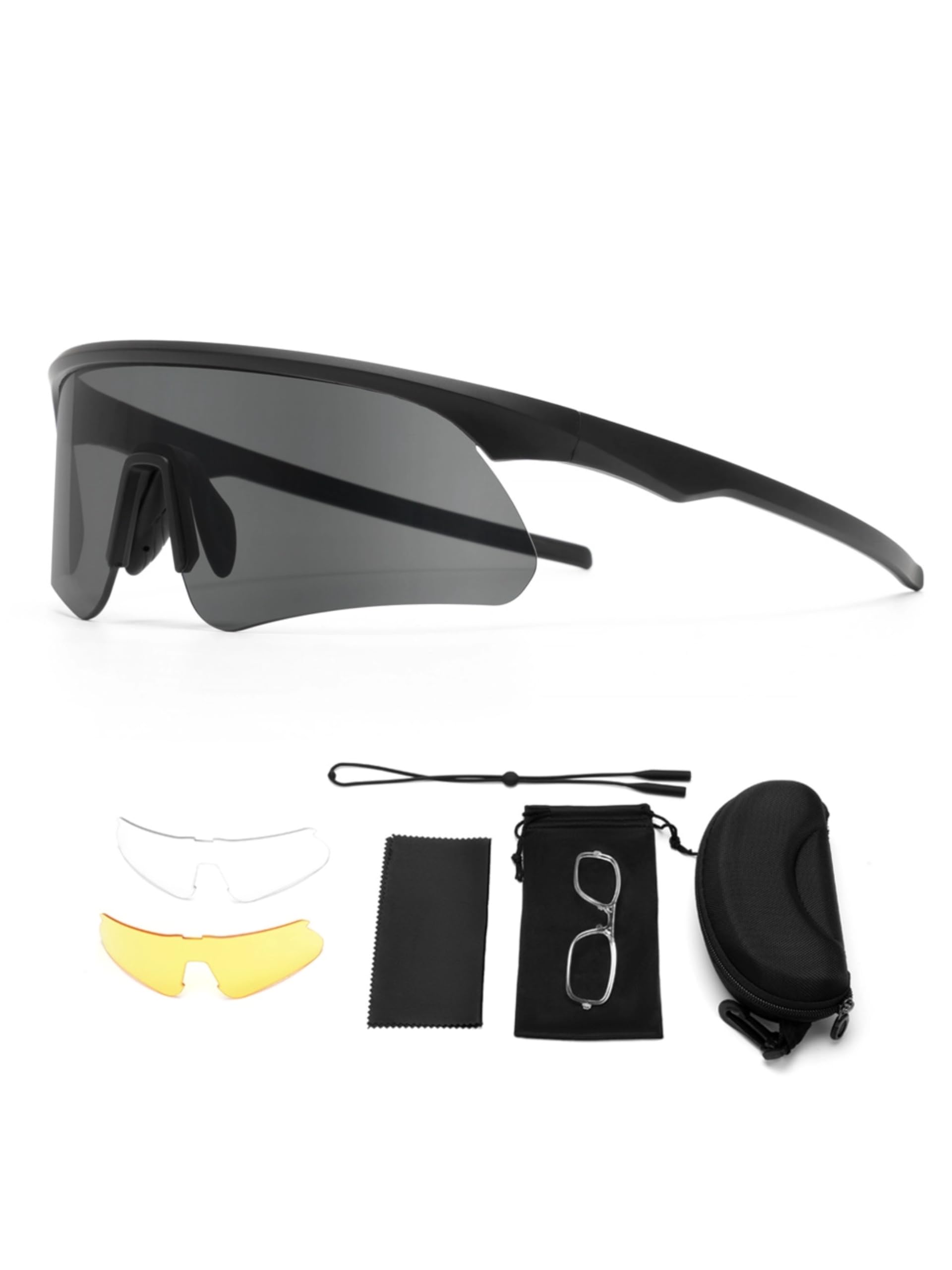 Taktische Schutzbrille mit UV400 Schutz, TR90 Rahmen, Wechselgläser, Verstellbare Nasenpolster, Unisex für Schießen und Wandern, Military Style, 31g