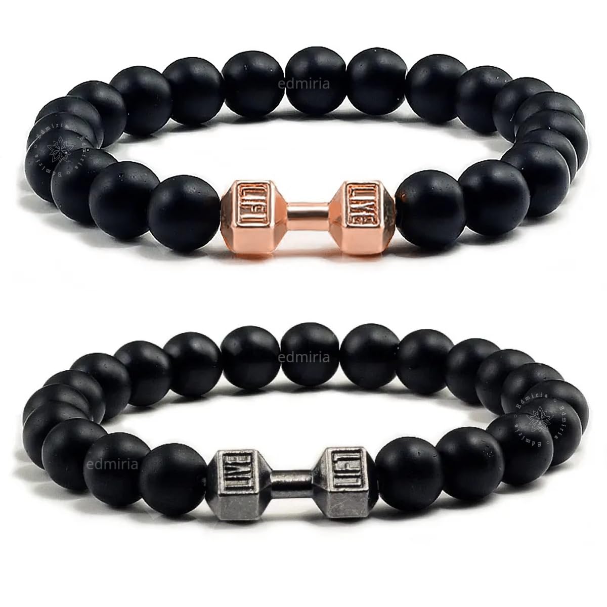 EDMIRIA Couple Combo Matching Best Friend Relationship Natural Black Stone Bead Dumbbell Charms Bracelet For Unisex Adult (Matte Agate-RoseGold+GunMetal) (B0CS6B29GD) Amazon Price History, Amazon Price Tracker