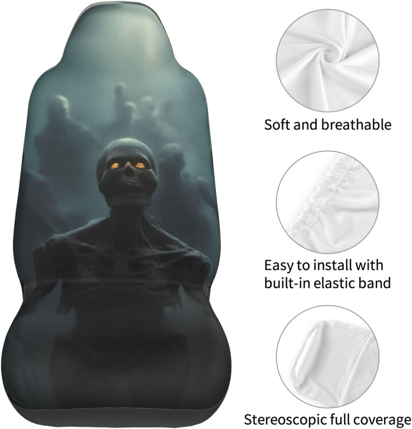Many Zombie Print Seat Covers for Cars, Womens Men Cars Front Seat Cover, Stretchy Auto Interior Universal Seat Protector Covers 2 Pieces Vehicle Seat Covers Set