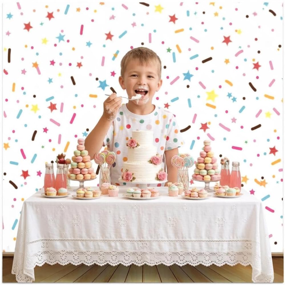 Qian Sprinkle Photography Backdrop Colorful Confetti Donut Grow Up Photo Background for Donut Birthday Party Decoration Girls Baby Shower Cake Table Supplies (8x6 FT)