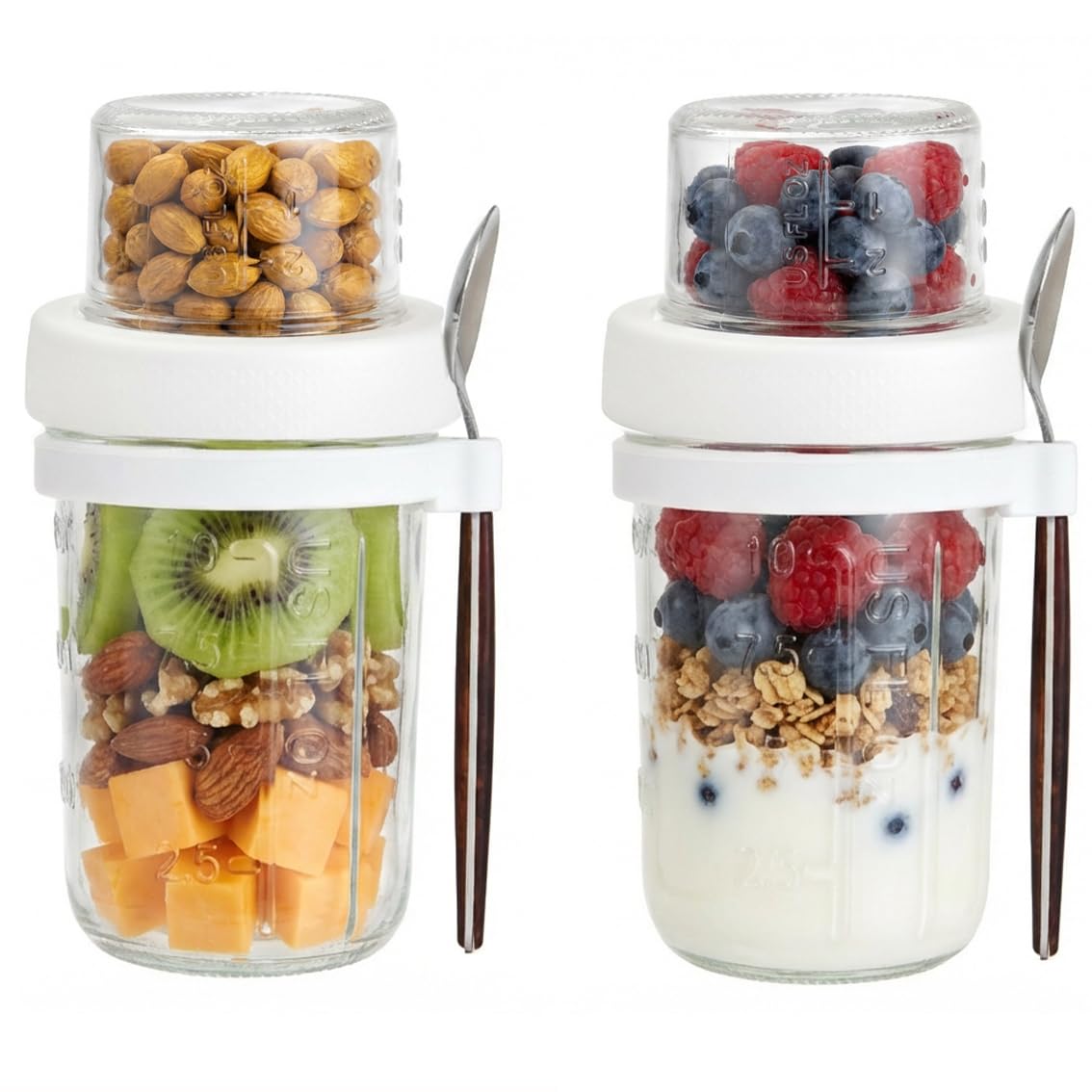 ALINK 2 Pack Overnight Oats Containers with Lids 16 oz,Dual-Layer Yogurt Parfait Cups with Lids,Meal Prep Containers Glass for Snack,Overnight Oats,Yogurt,Parfait,Salad Dishwasher Safe
