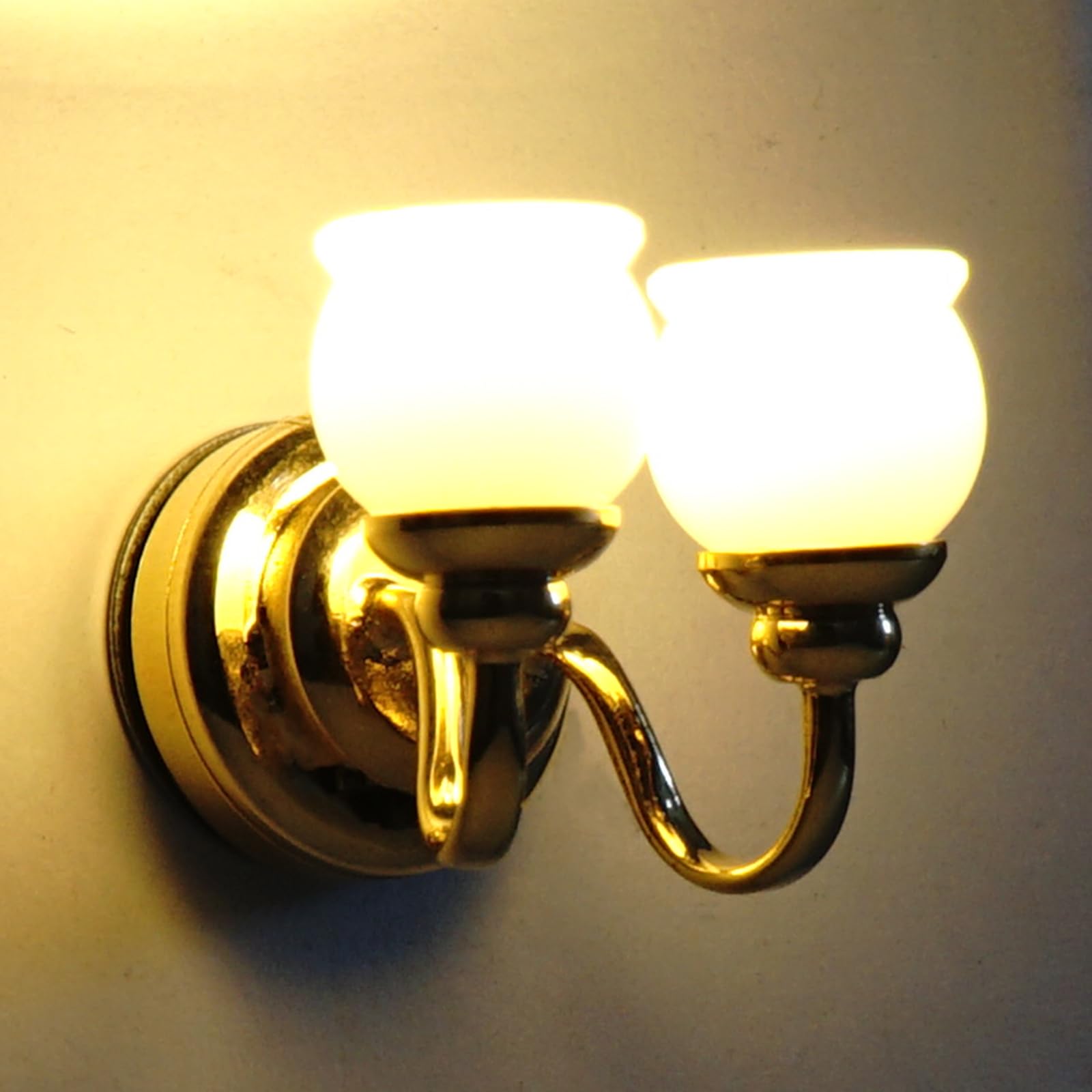 Waldosia 2PCS 1:12 Scale Dollhouse Miniature Gold Led Double-Head Wall Lamp Sconces