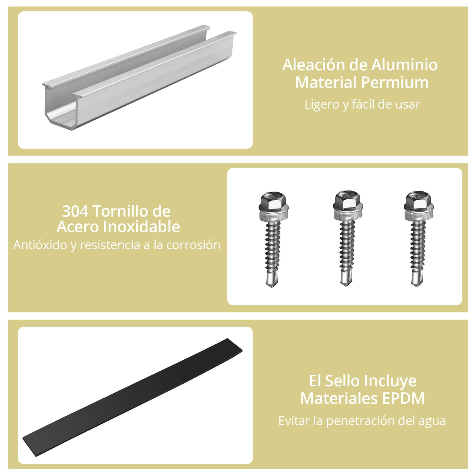 Anbte 6 Piezas Kit Soportes de Paneles Solares 200mm Aleación de Aluminio con Tornillos M5.5*30mm + Almohadillas de Goma Soporte para Panel Solar Juego de Montaje en Tejado