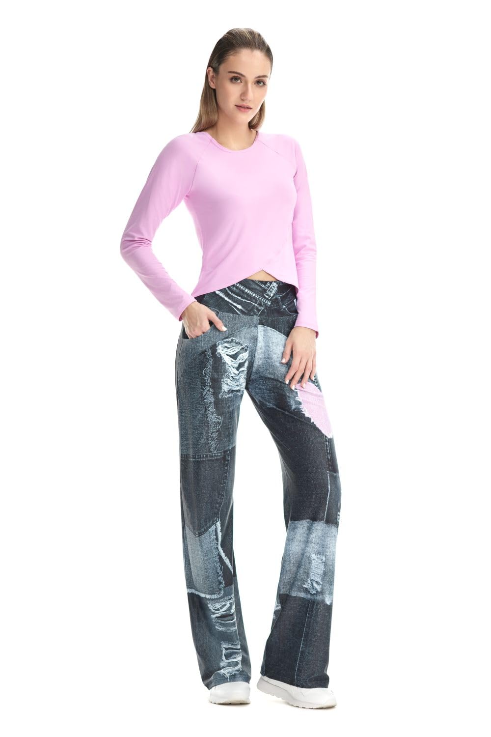 WINSHAPE Functional Comfort Wide Leg Pants Cul105c “High Waist” Im Jeans Print - Pantalon de survêtement - Moderne - Femme