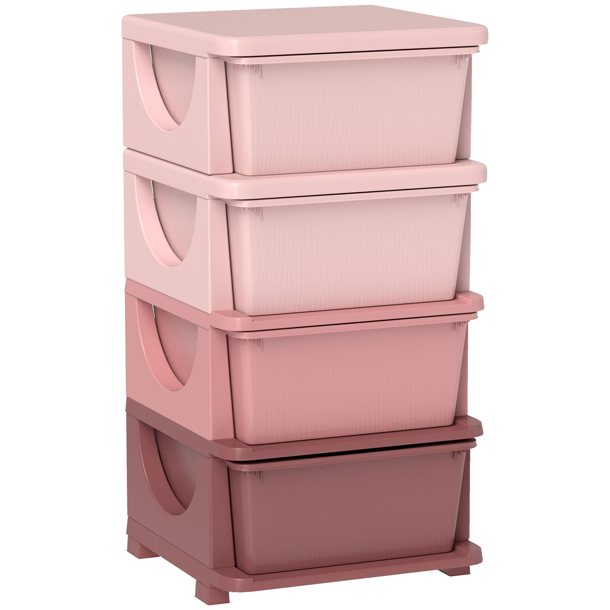 Homcom Pink 4 Drawers Plastic Storage Units, 4 Tier Kids Storage Units, Children Toy Chest For Nursery, Playroom, Bedroom,