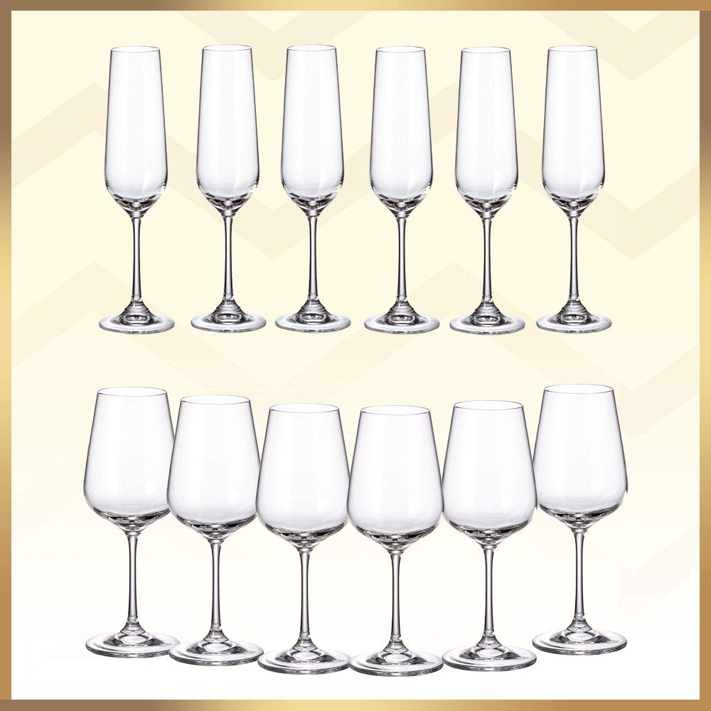 Pure Wine Glass Set of 6,450ml +Pure Champagne Glass, 220 ml set of 6 from Wild Magma