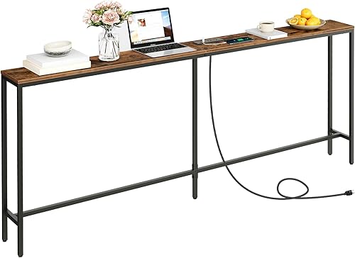 Miniatura 42 de Mesa consola con toma de corriente, mesa de sofá estrecha de 70.9 pulgadas, mesa de entrada industrial con puertos USB, mesa detrás del sofá para