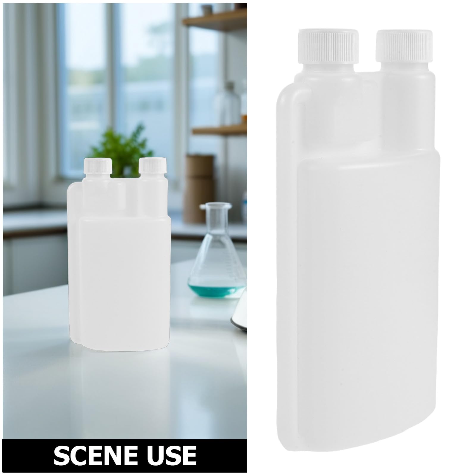Lot de 10 flacons de laboratoire 500 ml/17 oz, récipients en plastique à double compartiment pour réactifs, flacons souples gradués pour le stockage d'échantillons chimiques