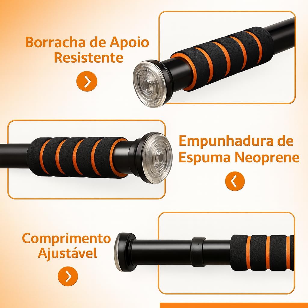 Barra de Porta Para Exercícios – Sem Furos, Ajustável (63 cm a 96 cm), Até 100 kg – Antiderrapante Barra de Porta Para Exercícios – Sem Furos, Ajustável (63 cm a 96 cm), Até 100 kg – Antiderrapante
