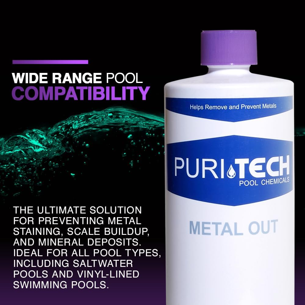 Puri Tech Chemicals Metal Out 1QT - Pool Spa Metal Stain Preventer - Preventing Metal Staining, Scale Buildup