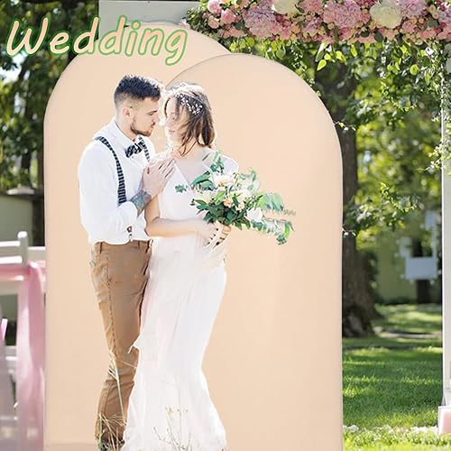 Miniatura 4 de AfooBezos Cubierta de fondo de arco de elastano, cubierta de soporte de marco de fondo redondo, champán, 3.94 x 7.2 pies, perfecta para bailes de