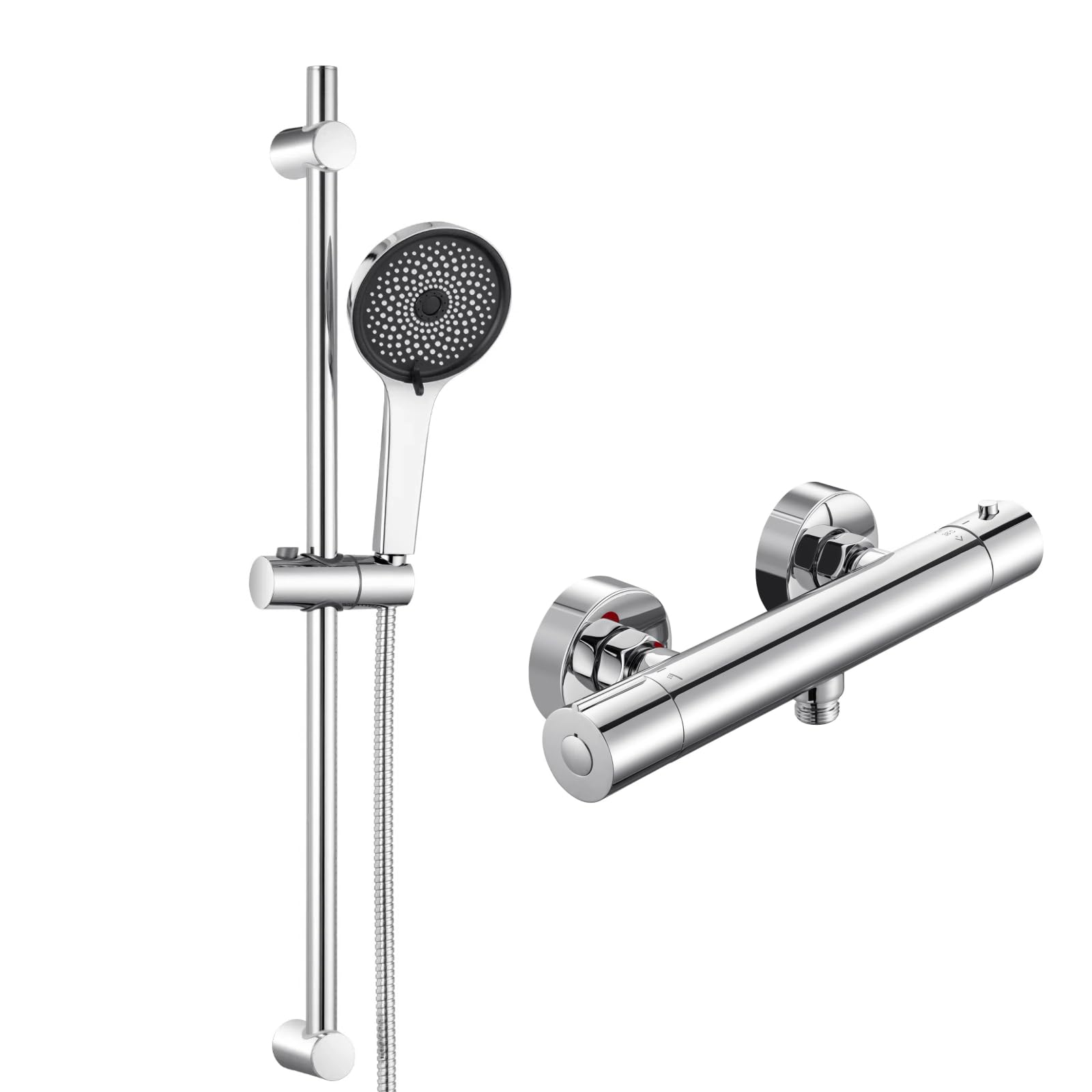 Auralum Barra de Ducha de Acero Inoxidable 70cm con Estante y Alcachofa de Ducha 5 Modos, Columna Ducha Sin Grifo Soporte Ajustable y Flexo Inoxidable de 150cm, Compatible con Orificios Existentes — view 9