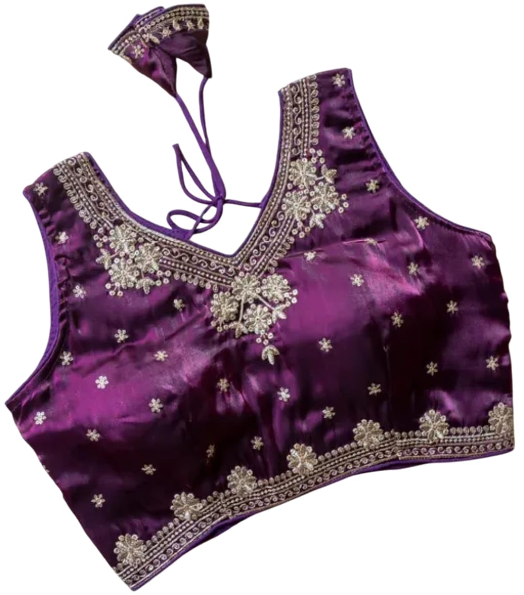Embroidered Silk Blouse with goldn Floral Design, Traditional Tie-Shoulder Style, Sleeveless-image-35