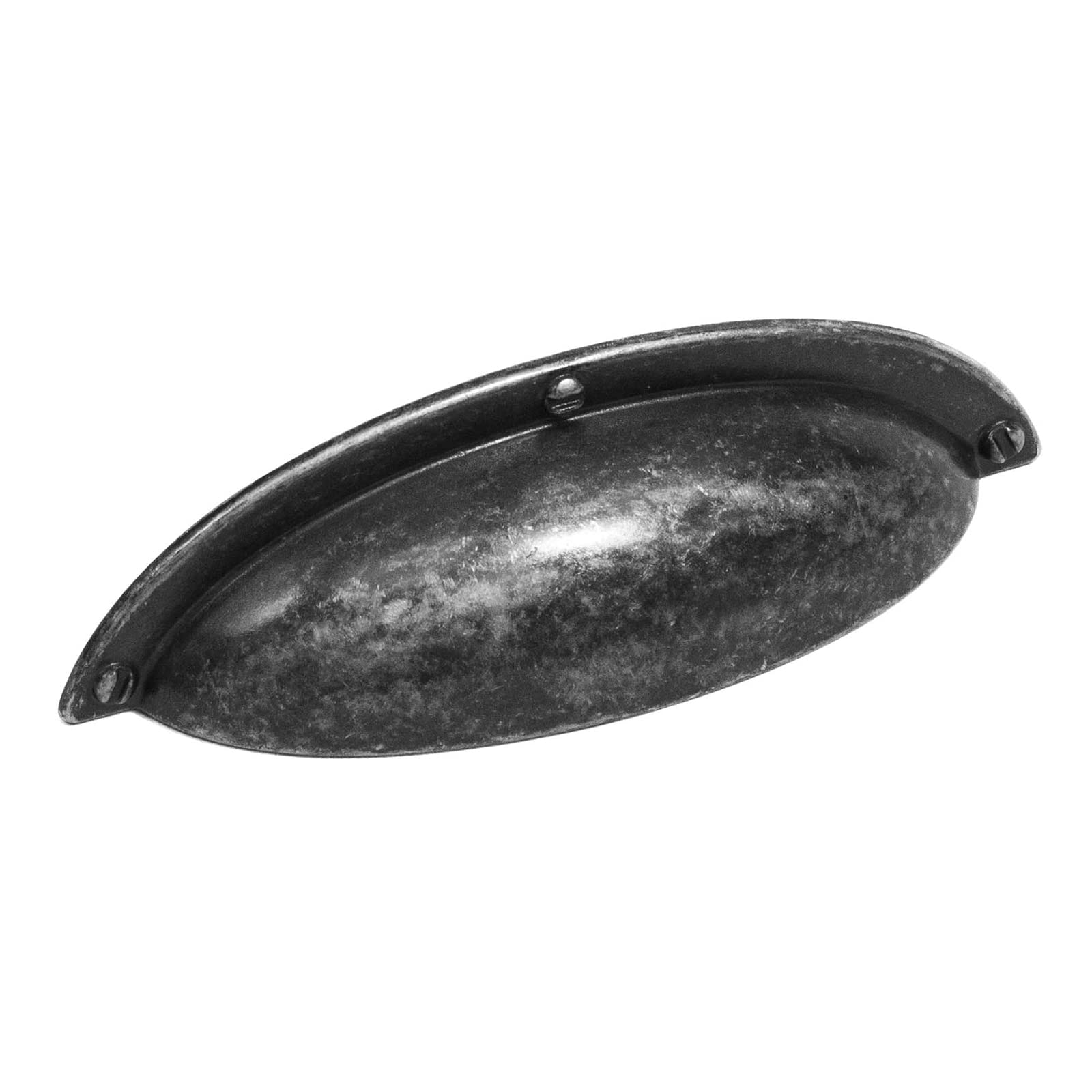 Decoranddecor Cup Shell Half Moon Handles Knob Door Pull Handle Kitchen Cupboard Cabinet Drawer (64mm Hole Center - 93,50 Overall Length, Pewter/Antique Silver)