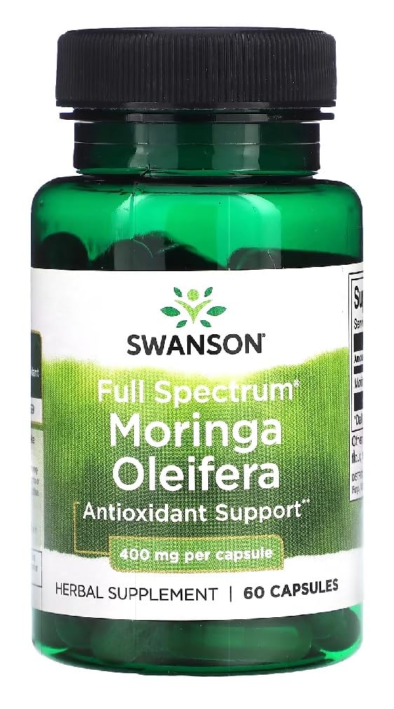 Swansons Swanson - Full Spectrum Moringa Oleifera | Whole Leaf Powder Formula | Rich in Plant-Based Nutrients - 60 Capsules