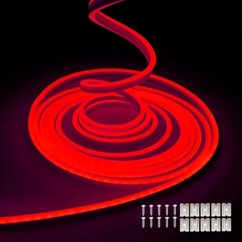 Miniatura 9 de Tira de luces LED de neón blanca, tira de luces de 16.4 pies/5m, tira de luces flexible impermeable de 12V para decoración de interiores y