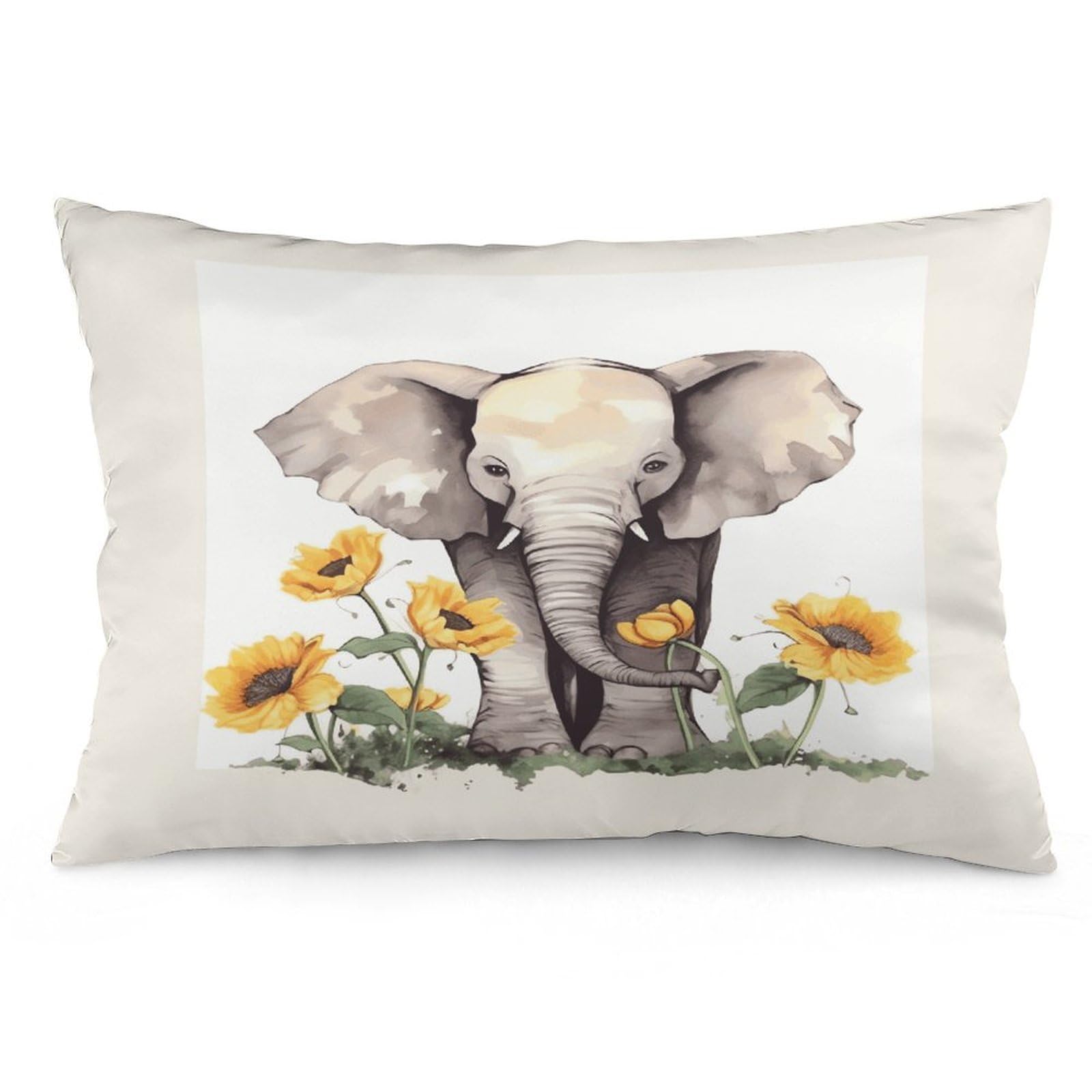 Elephant and Sunflower Throw Pillow Cover Soft Lumbar Pillow Covers with Zipper Breathable Rectangular Cushion Case Polyester Pillow Case Decorative Body Pillow Cover for Couch Bed