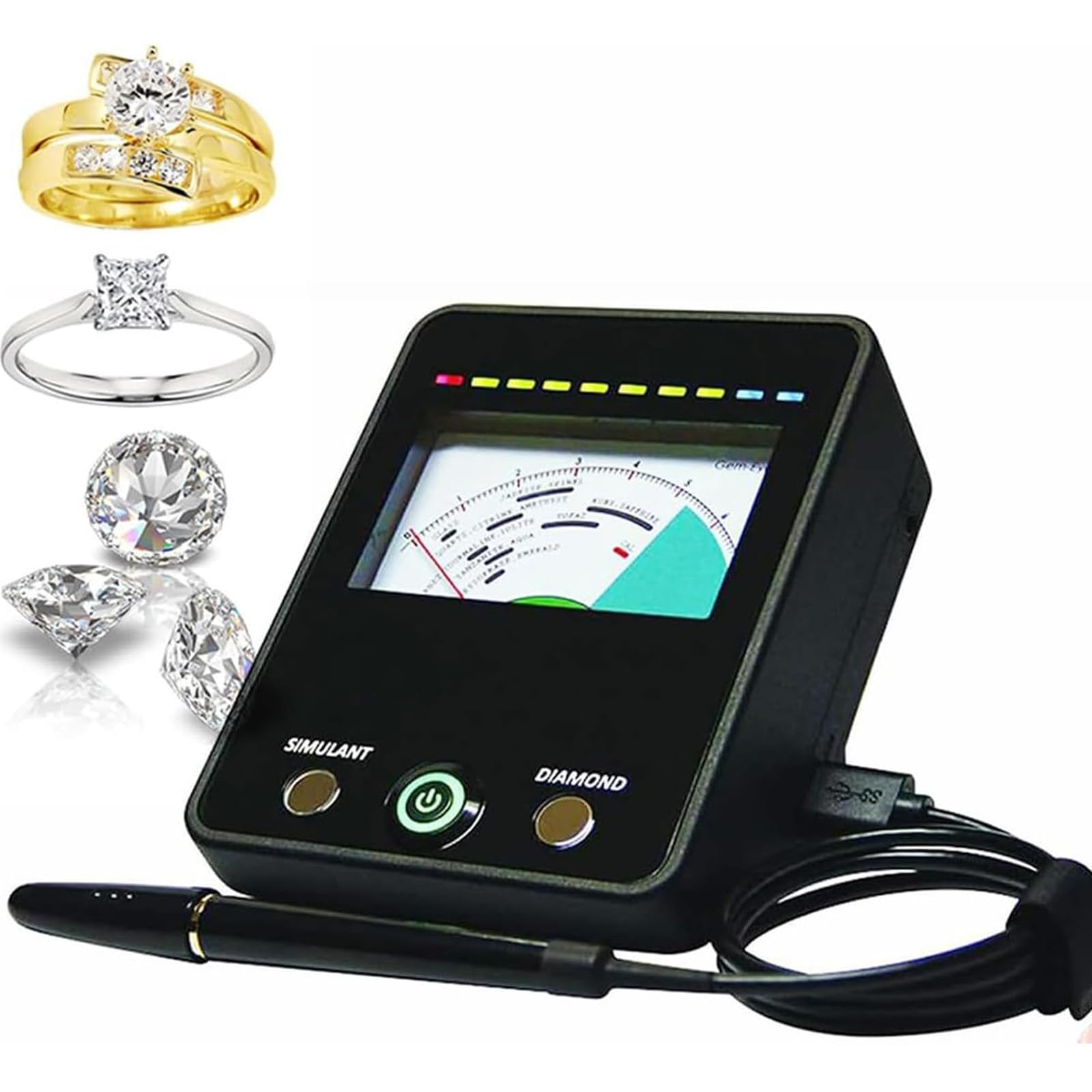 Probador Profesional Joyas, Kit Prueba Diamantes con Pantalla LED Y Calibración Automática, Prueba Dureza Jade, Probador Moissanita para Identificar Diamantes Y Piedras Preciosas