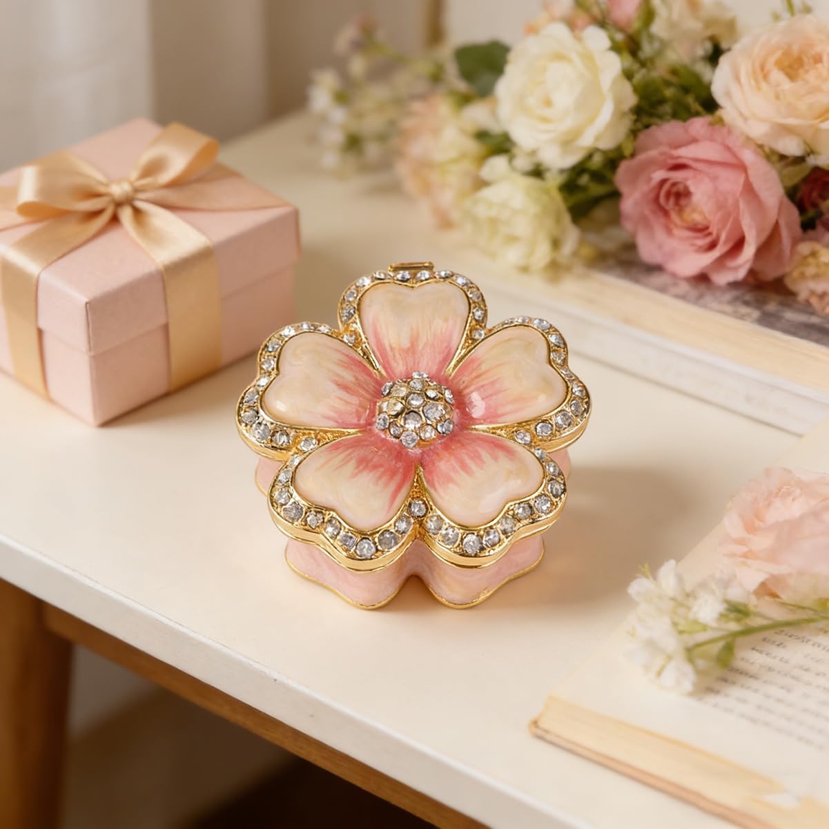 Sakura Trinket Boxes Hinged Hand-Painted Enameled Flower Figurine Ornaments Craft Gift for Home Decor - Image 7