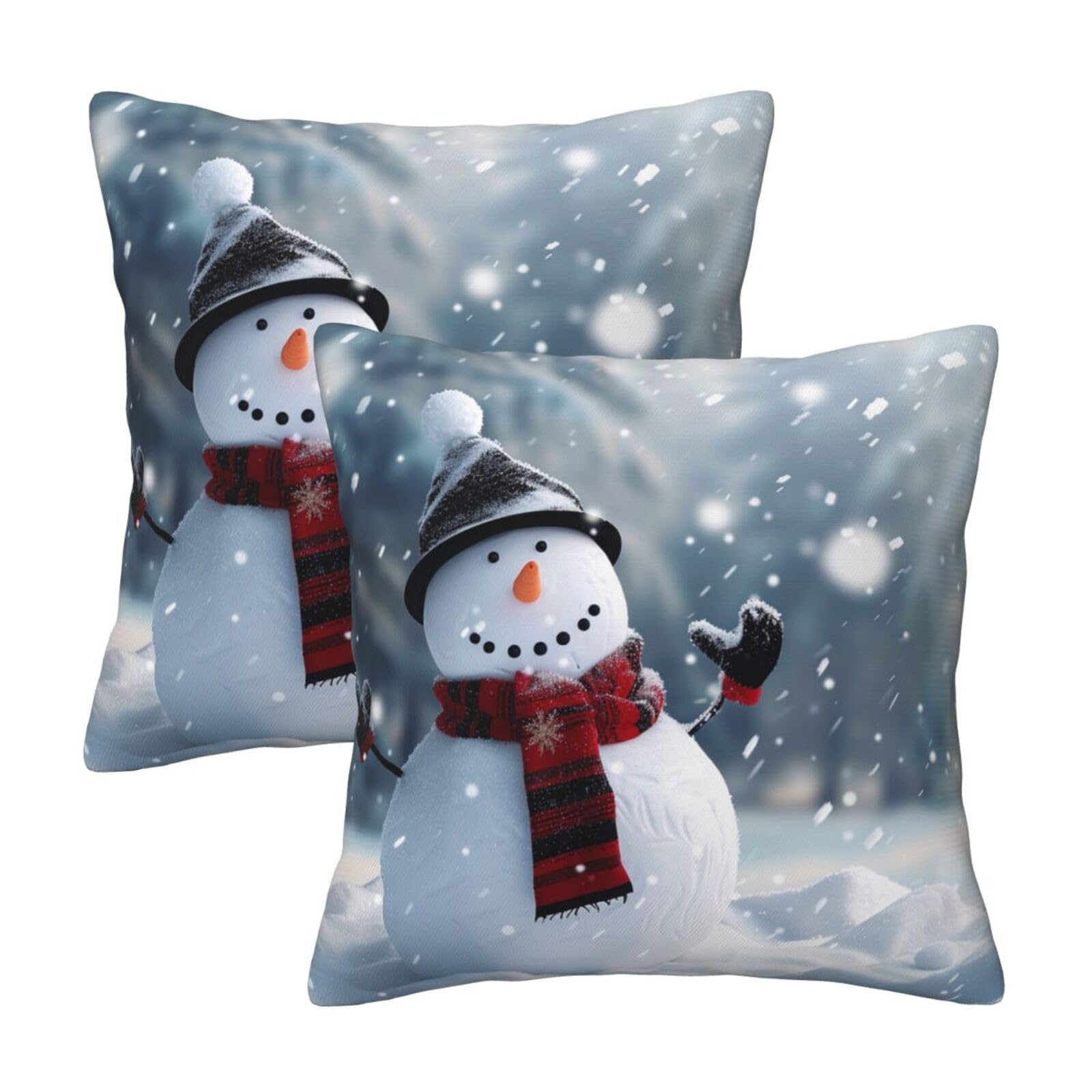 kkvhhyuo Christmas Happy Snowman Print Pillow Covers Set of 2, Square Decorative Cushion Covers with Hidden Zipper, Throw Pillow Cases for Living Room Sofa Bed Chair, 50x50 cm