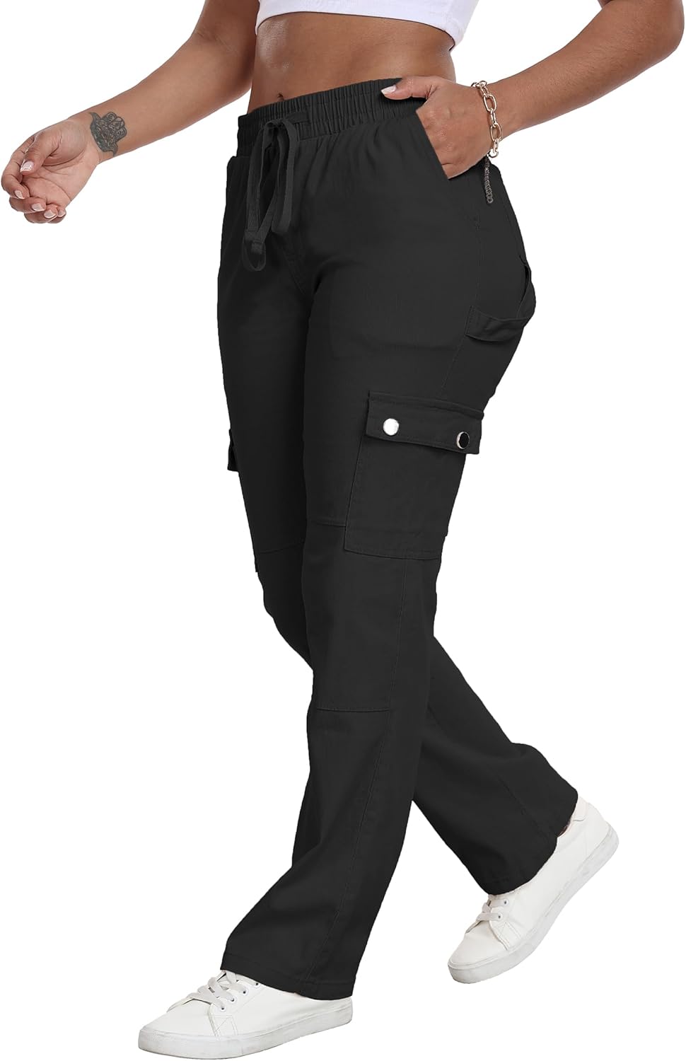 HVEPUO Womens Pants Casual Straight Leg Cargo Pants High Waisted Jeans for Women with Pockets - Image 5