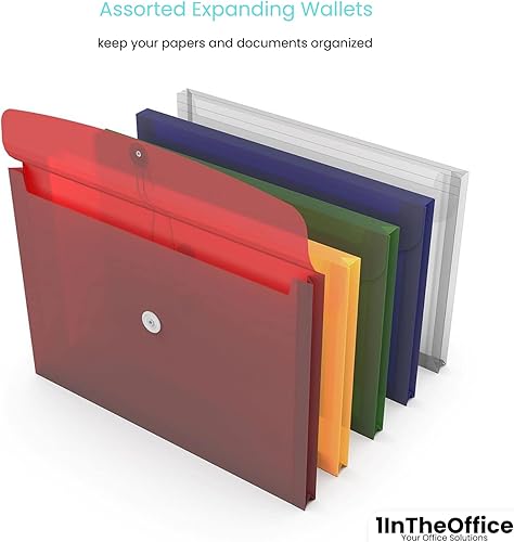 Miniatura 5 de 1InTheOffice Sobres de polietileno con botón y cierre de cuerda, cartera expandible, tamaño legal, colores surtidos, paquete de 5