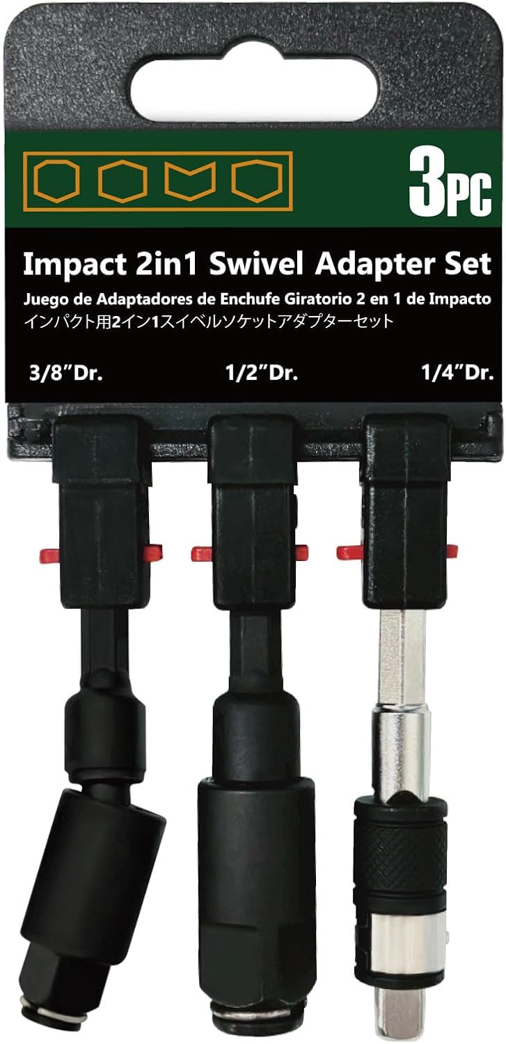 KESI Tool 2-in-1 Swivel Impact Socket Adapter Set, 3PC, Multi-Function, 1/4", 3/8", 1/2" Drives, Impact-Grade, 360° Swivel, Magnetic bit holder, Cr-Mo Steel, USA Patent, Power Drill & Impact Wrench