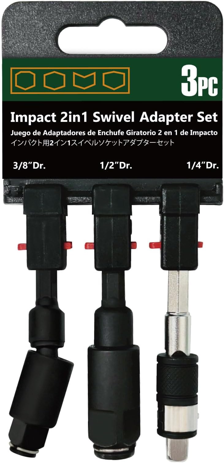 KESI Tool 2-in-1 Swivel Impact Socket Adapter Set, 3PC, Multi-Function, 1/4", 3/8", 1/2" Drives, Impact-Grade, 360° Swivel, Magnetic bit holder, Cr-Mo Steel, USA Patent, Power Drill & Impact Wrench