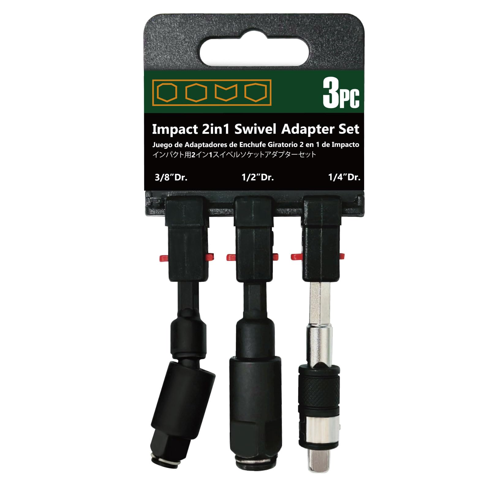 KESI Set di adattatori per bussole girevoli 2 in 1, 3 pezzi, multifunzione, 1/4", 3/8", 1/2", grado di impatto, girevole a 360°, porta punte magnetico, acciaio Cr-Mo, brevetto USA, trapano elettrico e