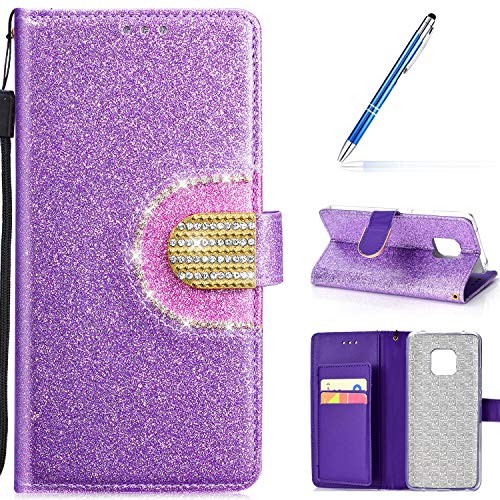 Robinsoni Case Compatible with Huawei Mate 20 Pro Phone Case Wallet PU Leather Phone Cover Book Style Cover Kickstand Case Folio Flip Phone Cover Shockproof Heavy Duty Case Sparkle Bling Case Purple