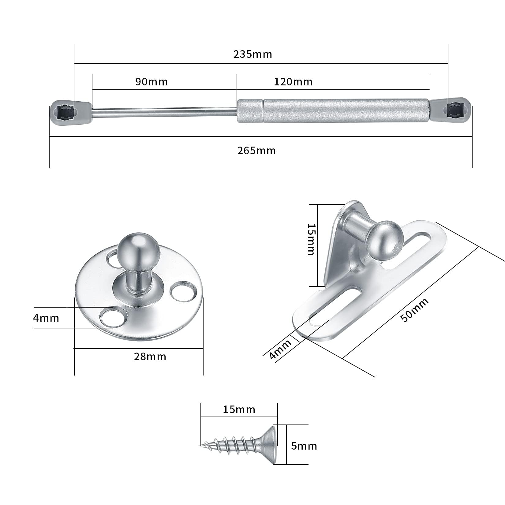 Pistones a Gas, 100N 10KG Resorte de Gas para Puertas Armario Muebles de Cocina Elevación Neumática Lid Stay Elevables Bisagra，Hidráulico Amortiguador de Gas