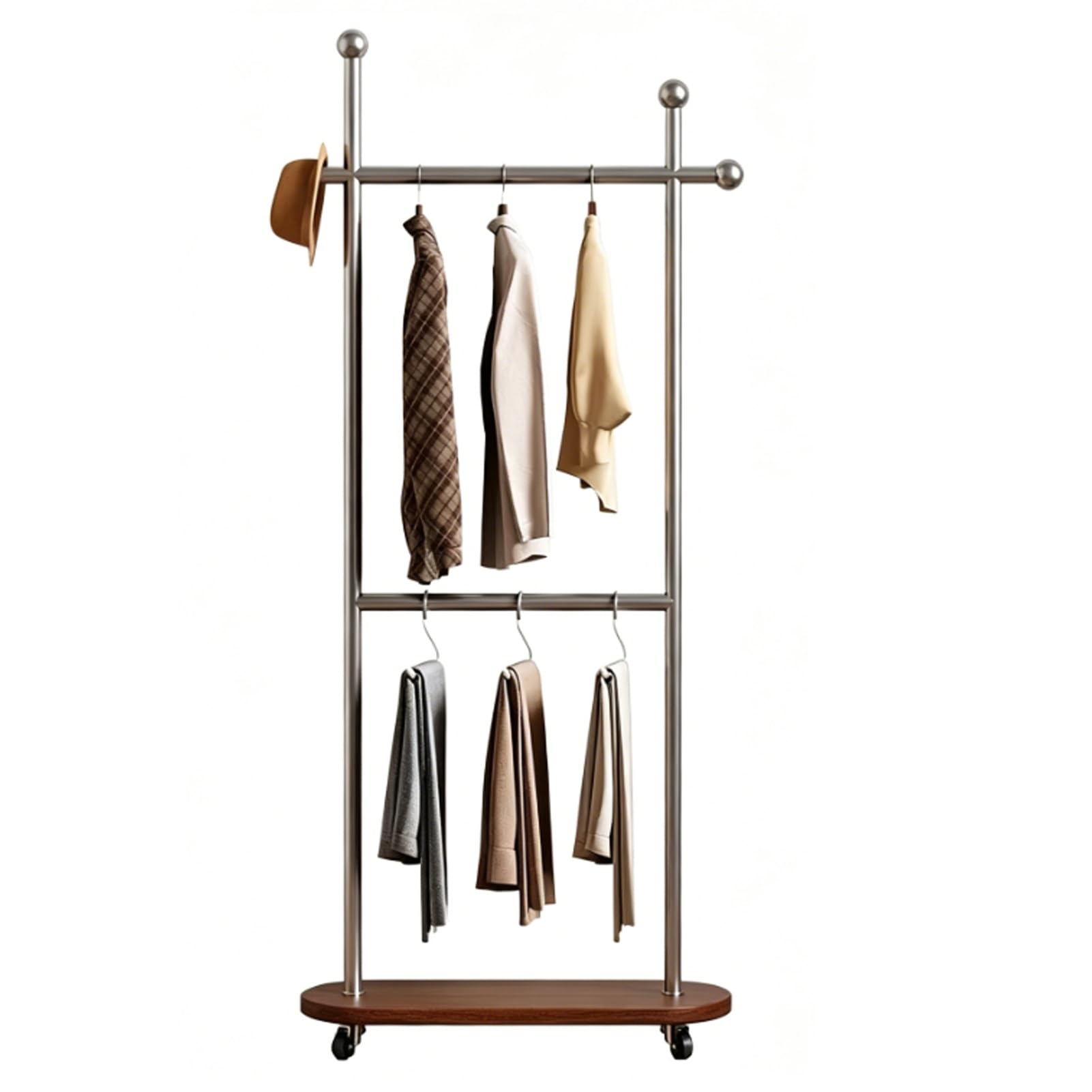 YAOHY Coat Rack Freestanding Clothing Rack with Wheels, Double-pole Clothing Racks with Storage Shelves for Corner Bedroom Hallway Entryway Living Room Hotel(Natural,31.4in/80cm,Style2)