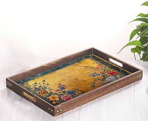 Bandeja decorativa de madera vintage de 16 x 12 pulgadas, colorida bandeja decorativa de piel sintética con acabado de mármol, bandeja de tocador