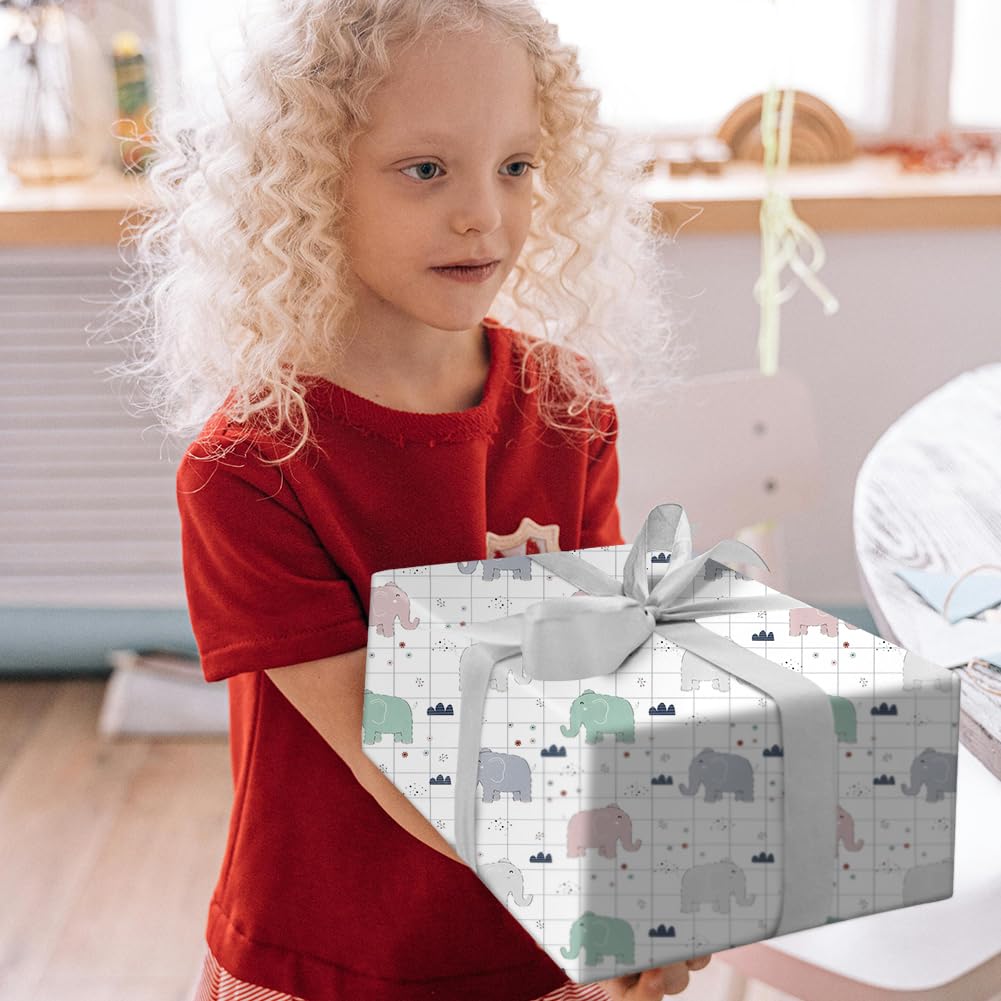 Lot De 4 Feuilles De Papier Cadeau Amusant Avec Éléphants Rose