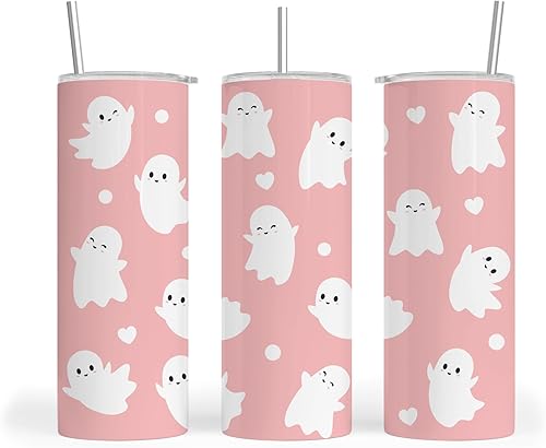 Vaso de Halloween de 20 onzas, diseño lindo, acero inoxidable, delgado, vaso con tapa, pajita, cepillo y base antideslizante, para uso como botella