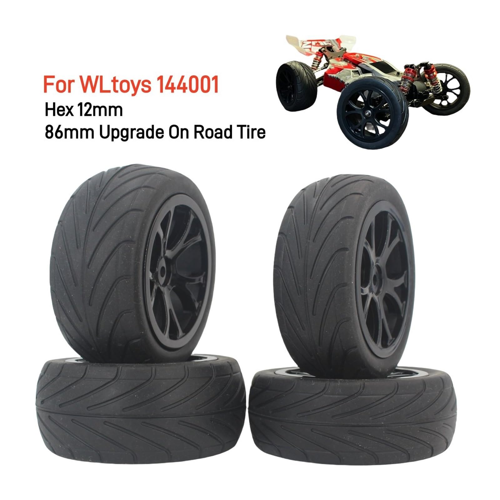 Rc Tire Jante pour Buggy pour Tamiya pour Toys 144001 pour HSP 94107 Voiture 1:10 4WD 4 Pièces 1/10 pour Buggy Pneus De Route Roue en Nylon(Black)