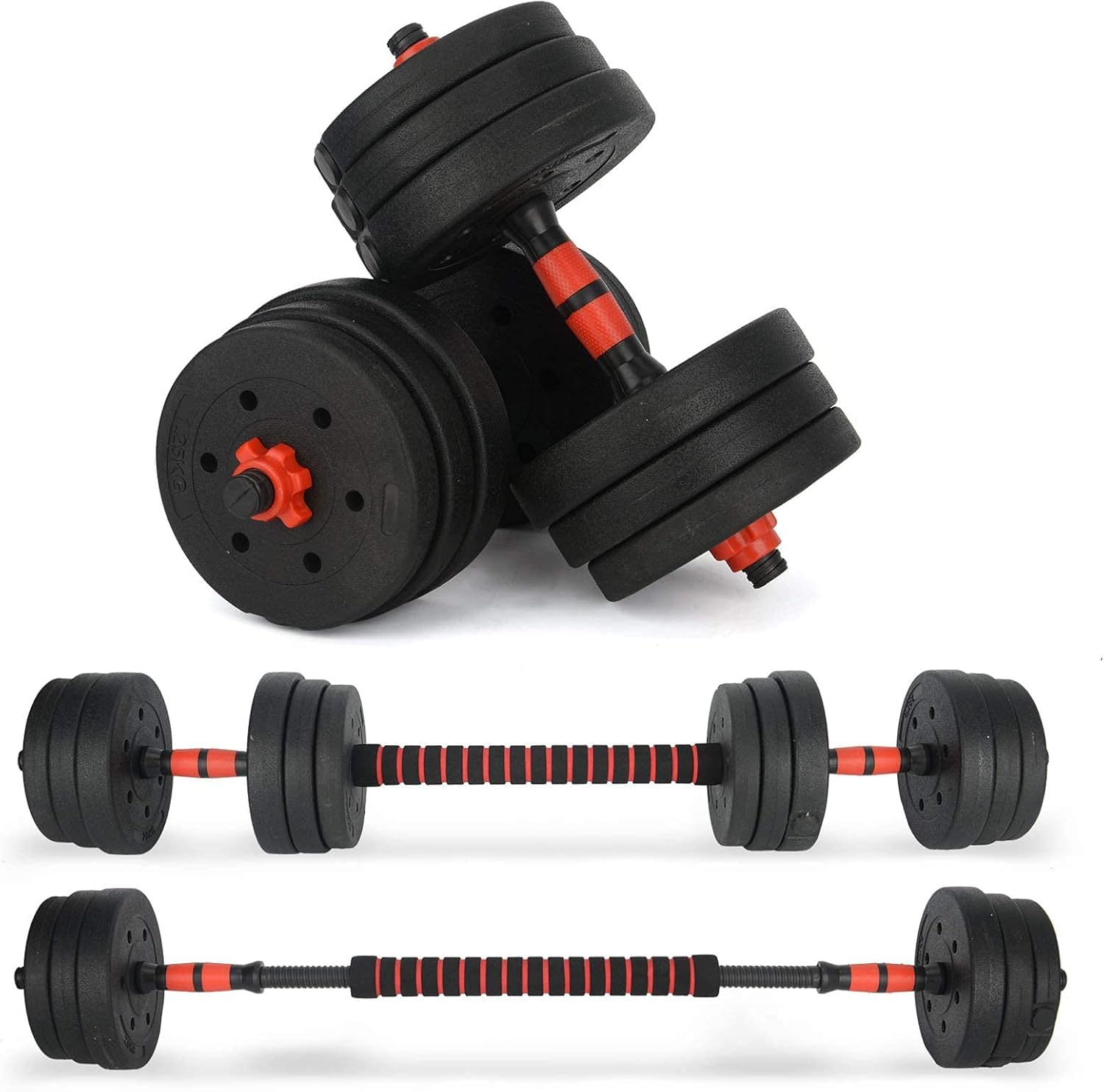 M.J COMFY-LIFE 20KG Adjustable Dumbbell Set, 2-in-1 Dumbbell & Barbell with 40cm Connector Bar, PE Coated Cement Filled Weights for Home Gym, Strength Training, Weight Lifting