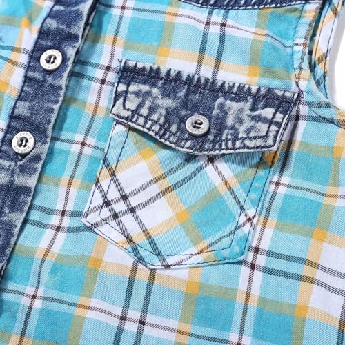 Image of Bienzoe Western Plaid Girls Shirt: Sleeveless Button Down