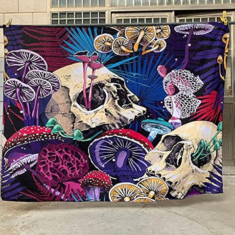 X-morrey Skull Tapestries,mysterious human skeleton Wall Hanging Decoration Abstract Art home decor 59"x 78.7" (Mushroom skeleton) Cover