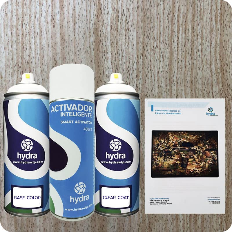 STARTER Kit Hidroimpresion: 1 Activador 400 ml + 1 barniz y color de fondo adecuados de 400 ml + 1 Manual + 1 Lámina hidroimpresión madera con veta anaranjada.. Ancho: 50cm. Largo: 800cm (HMA-331)