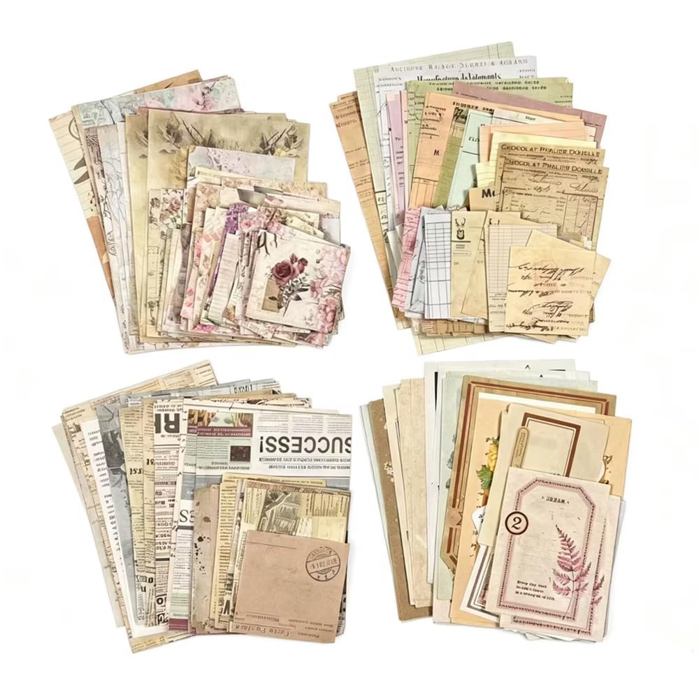 Alideco 400pcs Vintage Flower Butterfly Border Scrapbooking Paper for Journaling Supplies, Decorative Craft Paper for Junk Journals (jiyiyoudiju)
