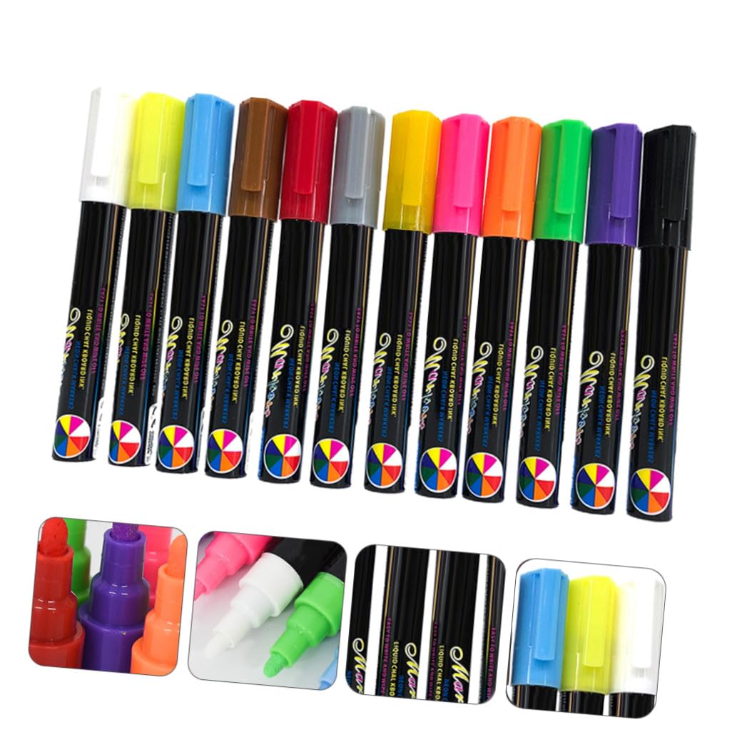 MAGICLULU Rotulador Fluorescente para Pizarra Líquida, 12 Piezas Borrables | Plástico y Tinta Líquida, Compatible Tablero LED Fluorescente, Uso en Cumpleaños y Navidad