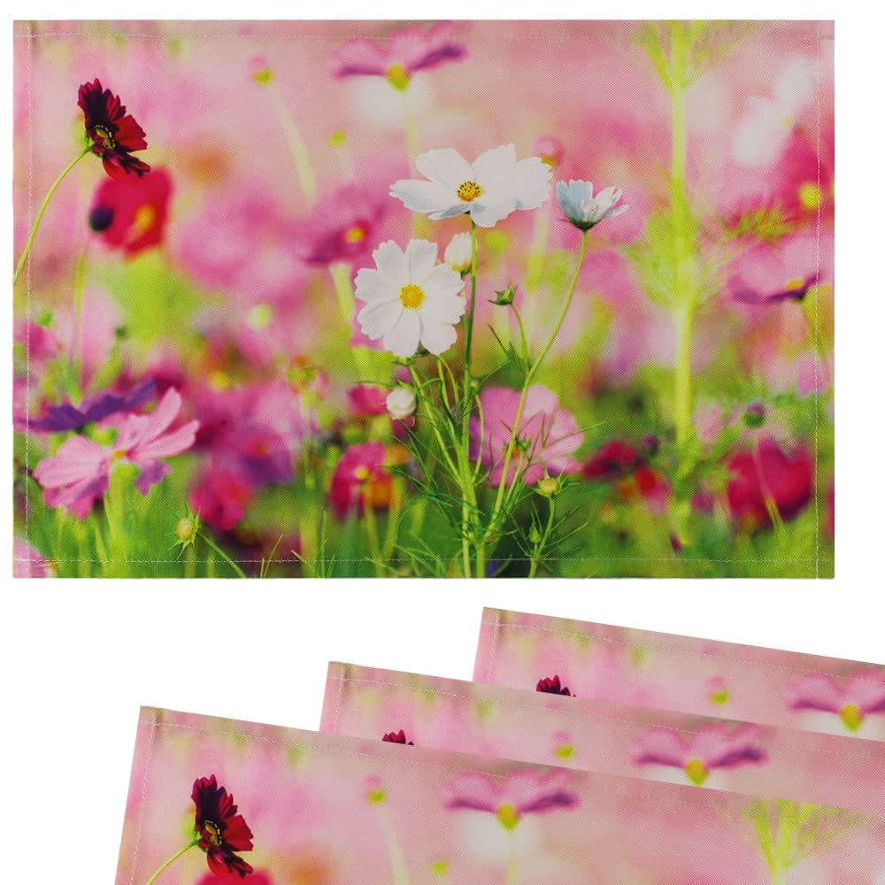 matches21 - Manteles individuales de tela, lavable, diseño de flores, rosa, blanco, 4 unidades, 45 x 30 cm