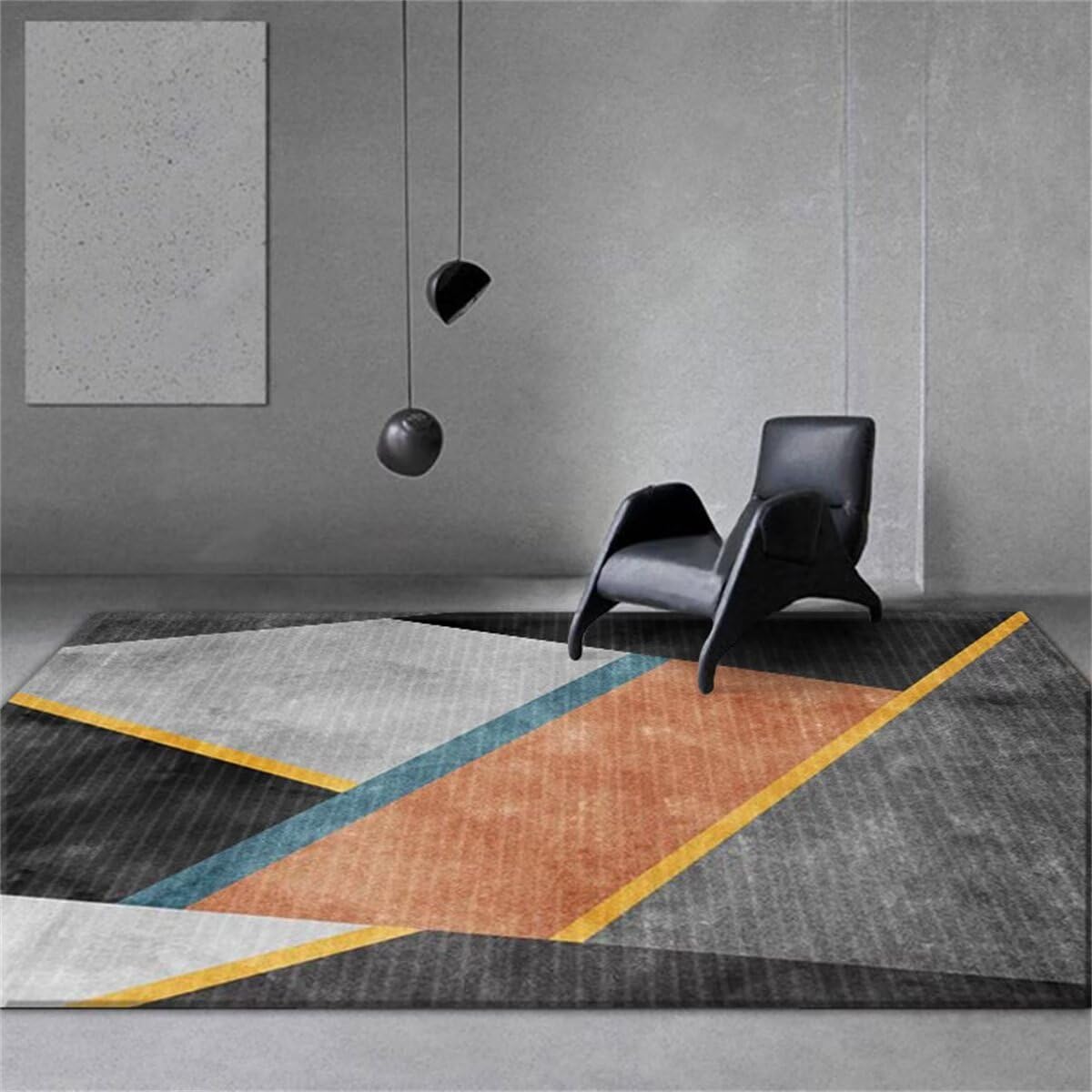 Tapis d'extérieur pas cher lignes géométriques orange decoration chambre