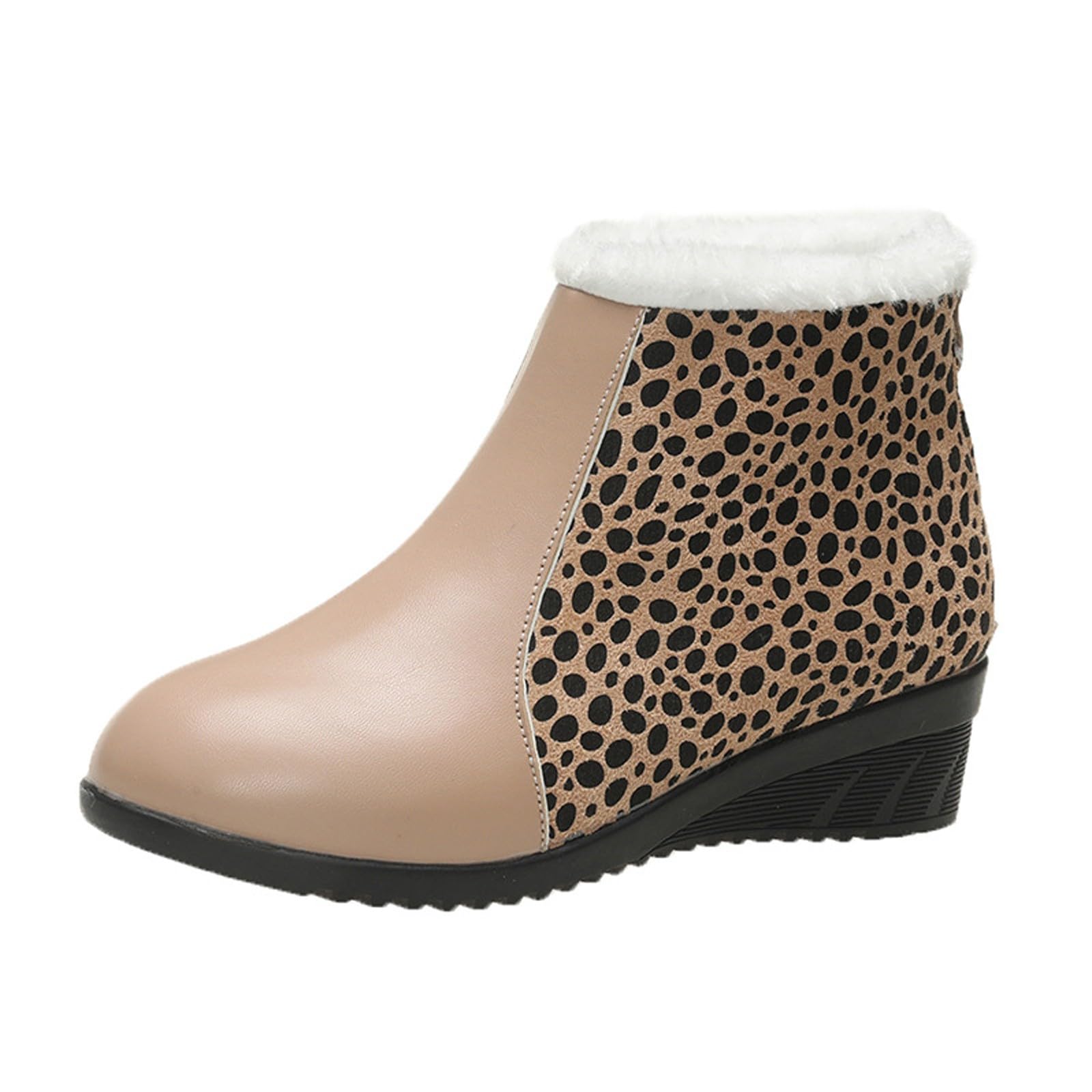 Bottines Femme Imprimé Léopard - Fermeture éclair Latérale, Doublure Peluche, Semelle Antidérapante