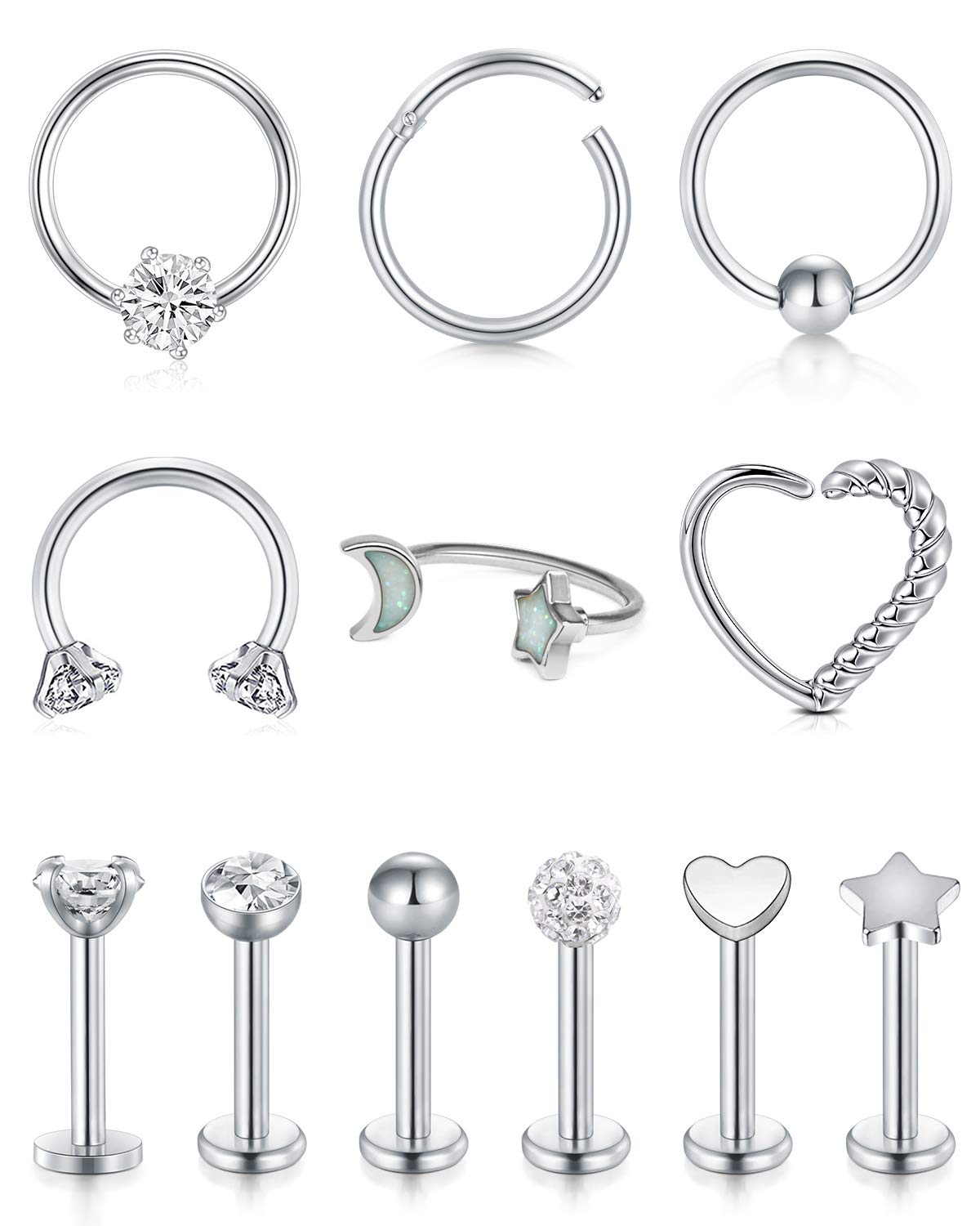 RajnardPiercing Helix Tragus Cartilago Tragus 16G Acero Inoxidable Diamante CZ Joyas Mujeres Piercing Pendientes para Mujer Hombre Joyas para el Cuerpo